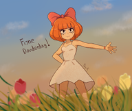 artist:fabz_rc bracelet dress dutch_text grass meta:general_fanart mymy outside smiling tulips // 2793x2361 // 4.6MB