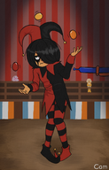 :) artist:cam ball balls bells blobfish blonde_hair coco green_eyes gun hat jester jester_costume jester_hat juggling maya meta:general_fanart // 1603x2500 // 6.1MB