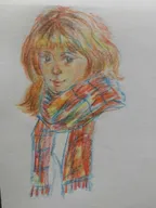 drawing irl looking_at_viewer meta:general_fanart mymy scarf smiling // 3060x4080 // 316KB