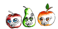 apple artist:oekakigod binky blue_eyes brown_eyes fruit green_eyes meta:rijkskunst oekaki peach pear subvariant:cocogugu subvariant:mayagugu variant:agugu // 500x250 // 70KB