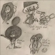 artist:dutch_gunther bandana cleo crying_emoji cyrillic cyrillic_text english_text kiki maya meta:general_fanart mickey_mouse necklace occoal pencil_(medium) text // 1080x1080 // 217KB