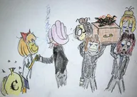 artist:unknown bags black_and_white blonde_hair bow cigarette cleo coco crayon_(medium) crying dead drawing euro handshake maya meta:general_fanart money mymy niggerwiggle orange_hair partially_dyed_hair smoking staring tie vera yfke zoey // 3315x2347 // 2.9MB
