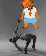 anti_ongezellig arm bowtie clothes dress full_body gigachad hand hanging leg mymy necktie ongezellig open_mouth orange_hair orange_skin rope soyjak stubble variant:bernd // 844x1022 // 374KB
