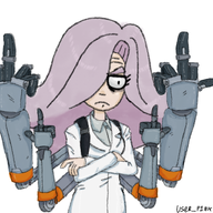 arms_crossed artist:user_p1nk frown lab_coat meta:general_fanart middle_finger robot robotic_limbs vera // 736x736 // 597KB