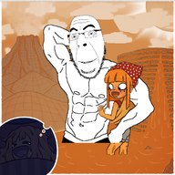 abs arm asian blue_eyes blush buff cartoon clothes coomer_artstyle dream drool eyelashes freckles full_body glasses grin hand holding_object maple_syrup mymy no_nose ongezellig open_mouth orange_hair orange_skin pancacke shirtless shorts sleeping smile soyjak stubble variant:cobson volcano waffles // 1726x1726 // 1.8MB