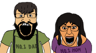artist:rot beard bra brown_hair clothes collared_shirt eyelashes glasses gums hair open_mouth orange_skin ravi retarded soei soyjak subvariant:science_lover suspenders transparent_background variant:el_perro_rabioso variant:markiplier_soyjak white_skin // 1512x838 // 45KB