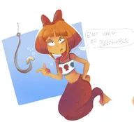 artist:peasnpeas bait bubbles english_text hook mermaid meta:general_fanart mymy pointing underwater // 1916x1736 // 254KB