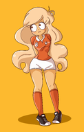 artist:gussywussy blonde_hair brown_eyes coco meta:general_fanart shadow shoe single_color_background single_colour_background sport // 2536x4000 // 942KB