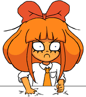 artist:yosack_jaki blue_eyes bow freckles meta:general_fanart meta:rijkskunst mymy orange_hair slamming_fist tie white_void // 708x799 // 16KB