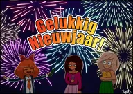 annoyed artist:pootisman bottle celebrating coco dutch_text exclamation_mark fireworks freckles frown glass green_eyes happy maya meta:general_fanart mymy necklace nederlandse_tekst new_year skirt skirts tie wine // 2048x1448 // 567KB