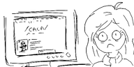 caca artist:oekakigod babyjak black_and_white coco computer concerned frown looking_at_viewer meta:rijkskunst no_color oekaki scared // 500x250 // 32KB