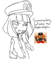 artist:autismdenial artist:onion_dweller blue_eyes ceiling german_text hat heart iron_cross meta:general_fanart mymy nazi_armband orange_hair text white_void // 1045x1179 // 88KB