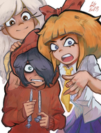 artist:almostresolute coco looking_at_viewer maya meta:general_fanart mymy niggerwiggle pointing smiling uncomfortable // 1060x1392 // 1.7MB