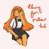 bow_tie bowtie city_pop dress long_hair looking_up meta:general_fanart mymy sketch text // 2048x2048 // 824KB