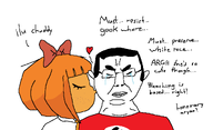art aryan asian bow drawing ear glasses hair heart kiss kissing love mymy oekaki ongezellig orange_hair red_shirt text variant:chudjak // 1242x756 // 25KB