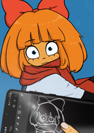 artist:lidlyarts holding_phone meta:general_fanart mymy portrait raised_eyebrow scarf tagme winter // 2480x3508 // 14MB