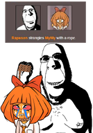 anti_ongezellig biting_lip blood bow closed_mouth clothes creepy cum evil glasses grin hand hunger_games mymy necktie ongezellig orange_hair orange_skin red_eyes rope stubble subvariant:hornyson text transparent_background variant:cobson // 1091x1564 // 237KB