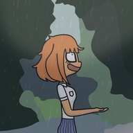 blue_eyes bush eyelashes looking_at_viewer meta:general_fanart mymy orange_hair rain raining rock skirt tree trees unknown_artist // 4000x4000 // 870KB