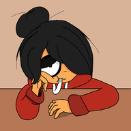 bored chewing_on_clothes desk fidgeting hair_bun hair_covering_eye hair_over_eye hair_over_eye_(maya) hoodie maya meta:general_fanart noming_on_hoodie_strings oral_fixation single_color_background single_colour_background unknown_artist wall // 1280x1280 // 219KB