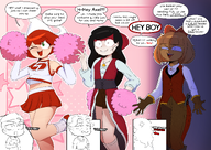 adam arroz artist:ghanshan axel bandana black_hair bow english_text exclamation_mark hat ikari_mark ikari_shinji kiki meta:general_fanart mymy necklaces orange_hair pompoms red_hair text thumbs_up tryn wiel 💢 // 4092x2893 // 7.3MB