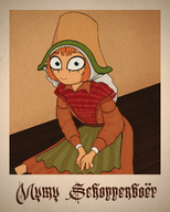 artist:entiral brabant dress looking_at_viewer meta:rijkskunst milktag_(minor) mymy photo sitting text traditional_outfit vintage // 1000x1245 // 2.3MB