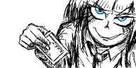artist:oekakigod blue_eyes card color holding_object meta:rijkskunst mymy oekaki // 500x250 // 62KB