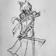 artist:whoo_ooisthis blank_expression bleeding blood meta:general_fanart mymy pencil_(medium) tranime weapon // 1080x1080 // 180KB