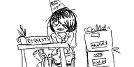 artist:oekakigod box ddtag hat maya meta:rijkskunst oekaki requests sitting sitting_behind_desk table // 500x250 // 34KB