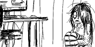 artist:oekakigod computer maya meta:rijkskunst no_color oekaki scared sitting striped_socks // 500x250 // 50KB