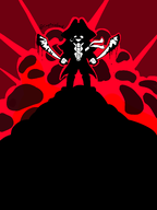 artist:captainberd belt belt_buckle blood earring explosion eyepatch hat hill holding_object holding_sword holding_swords holding_weapon kiki meta:general_fanart pirate sword text // 1536x2048 // 107KB