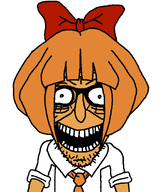 bowtie clothes eyelashes female glasses milktag_(proper) mymy necktie ongezellig open_mouth orange_hair orange_skin smile stubble teeth transparent_background variant:rickjak // 1200x1420 // 30KB