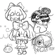 :3 artist:macos9 black_and_white bow freckles maya meta:general_fanart mymy skirt text tie undershirt wifebeater // 1777x1740 // 353KB