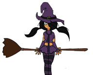 beckel belt_buckle black_hair broom cleo! green_eyes hair_covering_eye hair_over_eye hair_over_eye_(maya) hat maya meta:general_fanart pigtails skirt unknown_artist white_void witch witch_hat // 1350x1080 // 81KB