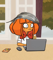 artist:studio_massa blue_eyes book bow computer computer_mouse dutch_text edit english_text fish freckles kapitein_koek laptop leaves mymy neutral niggerwiggle text tie tree trees windows winow // 818x911 // 587KB