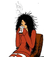 baggy_eyes chair holding_object jadorealmeria_(artist) long_hair maya meta:duplicate meta:general_fanart mug steam tea tired white_backgroud white_void // 1383x1812 // 865KB