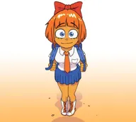 backpack blue_eyes bow freckles happy looking_at_viewer looking_up meta:general_fanart mymy niggerwiggle smiling tie // 1200x1080 // 87KB