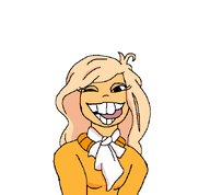 clothes coco female ongezellig open_mouth soyjak tongue variant:quirkjak white_skin wink yellow_hair // 663x615 // 25KB