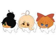 artist:bababooey black_hair blonde_hair blue_eyes bow brown_eyes coco coco's_hair creature dororong eyelashes green_eyes hair_bun hair_covering_eye hair_over_eye hair_over_eye_(maya) maya maya's_hair meme meta:general_fanart mymy mymy's_hair nervous nikke no_freckles parody white_void // 3200x2008 // 257KB
