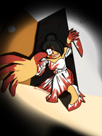 artist:captainberd black_hair blood blood_stain door door_knob dress drool drooling grabbing hair_bun heart heart_eye heart_eyes heels high_heels knife light maya meta:general_fanart open_mouth picture reaching reaching_out // 1536x2048 // 1.8MB