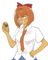 anime_art_style blue_eyes bow freckles meta:general_fanart mymy orange_hair shirt stroopwafel teeth_showing tie unknown_artist voc white_void // 1738x2153 // 947KB