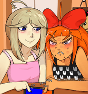 artist:mrcarhyla blonde_hair blue_eyes blush door exclamation_mark exclamation_marks freckles game lipstick_mark meta:general_fanart mymy mymy's_room occoal onomatopoeia orange_hair phone sweat sweating tap taping Yana // 2000x2133 // 2.9MB