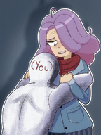 anon anonymous artist:spontaneous care english_text hug hugging meta:general_fanart purple_hair text vera // 768x1024 // 895KB