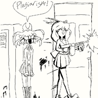 artist:brim aryan black_and_white blood bow closed_eyes coco epic exclamation_mark fun gun locker meta:general_fanart mymy niggerwiggle no_fun_allowed schoolocaust screaming sisa sisterwar skirt text tie tommy_gun tompson // 961x956 // 17KB
