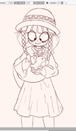 artist:gussywussy braided_hair dress hat holding meta:general_fanart mymy no_color pettting rabbit smiling // 543x935 // 186KB