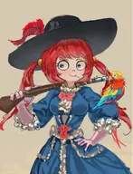 Artist:chewing_devil bird dress gin green_eyes hat meta:general_fanart Pierrot red_hair single_color_background single_colour_background tryn wheat // 2533x3316 // 685KB