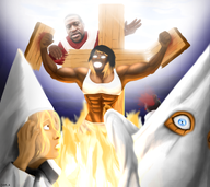 beard black_hair blood blue_eyes brown_eyes cleo coco cross eyelashes facial_hair fire george_floyd hair_bun kkk mask maya muscle muscles muscular muscular_female mymy partially_dyed_hair unknown_artist // 2500x2222 // 4.9MB