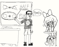 :3 artist:entiral black_and_white board boot bow cross desk falling_in_love glasses grim_(artstyle) heart meta:rijkskunst mymy niggerwiggle pointer racemixing shirt shorts skirt swastika teaching text_english tie tnd variant:chudjak // 707x566 // 59KB