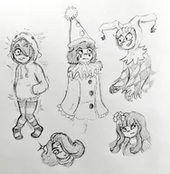 artist:midkyk clown eiko flower_in_hair hoodie maya meta:general_fanart pencil_(medium) star vera yutag // 1003x1024 // 198KB