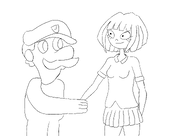 black_and_white handshake looking_at_each_other luigi meta:general_fanart mymy sketch smiling weegee // 3508x2480 // 774KB
