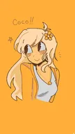 afrikaans_text artist:casmael blonde_hair brown_eyes coco dutch_text english_text exclamation_mark flower flower_in_hair meta:general_fanart necklace single_color_background single_colour_background smiling star text // 1080x1920 // 117KB